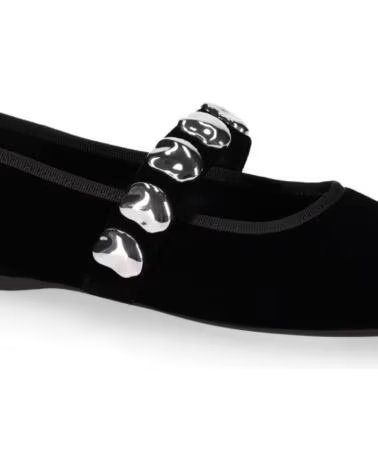 CHIKA10 VELVET 01 BAILARINAS PLANAS DE MUJER TERCIOPELO NEGRO CON DETALLES METÁLICOS NEGRO-BLACK