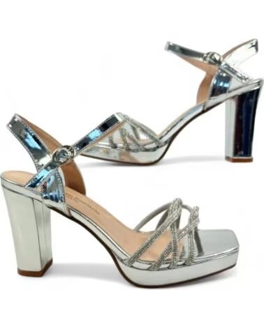 TIMBOS WOMEN PARTY HEEL SANDAL SILVER 133738 PLATEADO