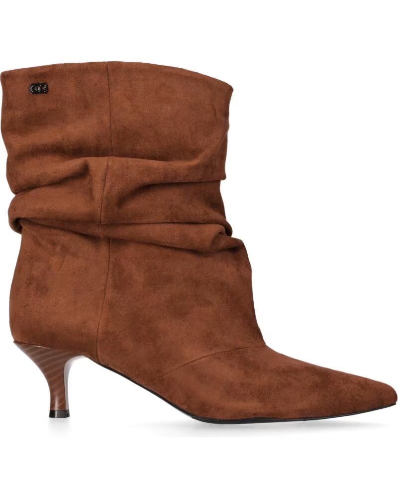 CHIKA10 NANCITA 01 BOTINES DE MUJER EN TEJIDO CON TACÓN MEDIO CUERO-TAN