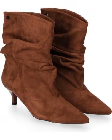 CHIKA10 NANCITA 01 BOTINES DE MUJER EN TEJIDO CON TACÓN MEDIO CUERO-TAN