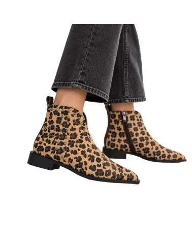MONTEVITA JAENZA DAMEN STIEFELETTEN AUS LEDER MIT LEOPARDENMUSTER UND NIETEN BROWN