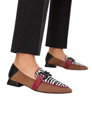 MASSACOS FEMININOS MONTEVITA OVIEDOÑA CASTANHOS PRETOS COM ESTAMPADO CEBRA E PORMENORES BORDEAUX BEIGE