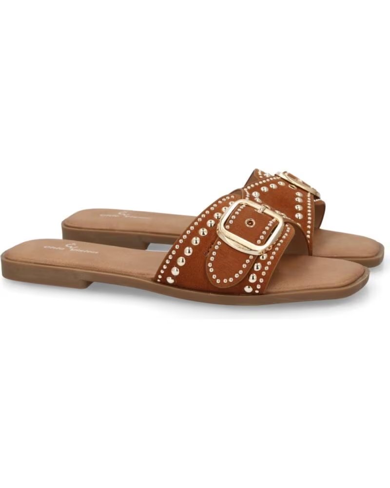 SPORT3PUNTO0 TF2528 SANDALIAS PLANAS CAMEL CON HEBILLA Y TACHUELAS VARIOS COLORES