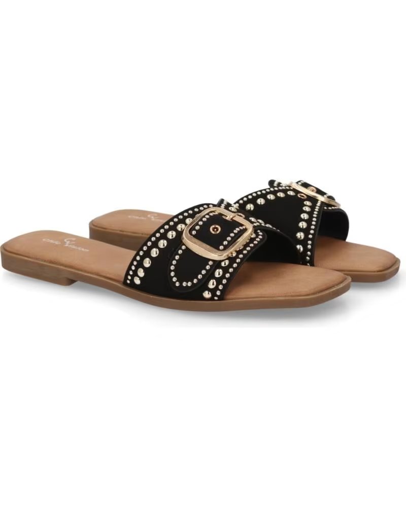 SPORT3PUNTO0 TF2528 SANDALIAS PLANAS NEGRAS CON HEBILLA Y TACHUELAS VARIOS COLORES