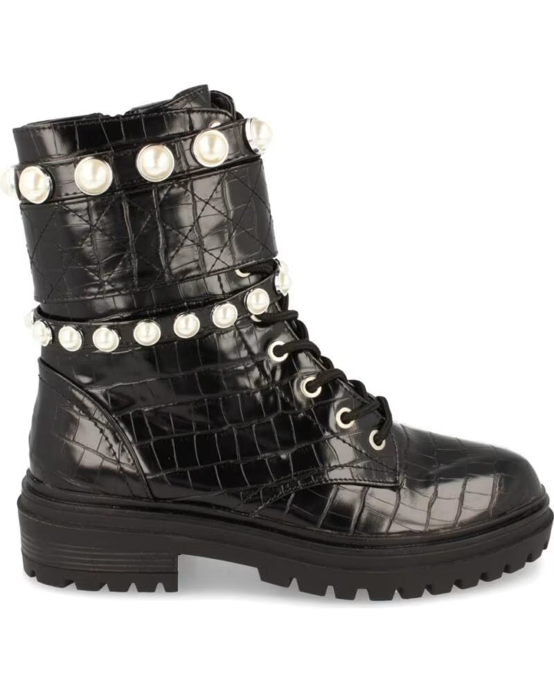 SPORT3PUNTO0 1CE-0414 BOTINES NEGROS CON PERLAS Y CINTAS ESTILO MILITAR VARIOS COLORES