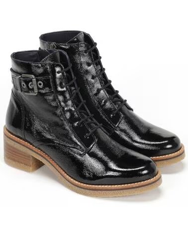 BOTINES D8686 LUCERO DE PIEL CON CORDONES Y HEBILLA PARA MUJER NEGRO