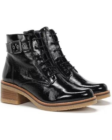 BOTINES D8686 LUCERO DE PIEL CON CORDONES Y HEBILLA PARA MUJER NEGRO