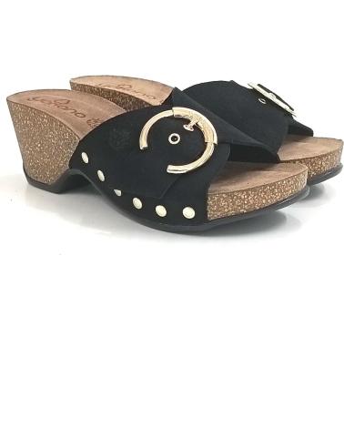 Sandalias YOKONO  de Mujer SANDALIA DE ANTE CON UNA HEBILLA CON CUNA DE CORCHO  NEGRO